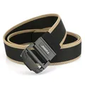 Black tactical nylon stretch belt with khaki trim and durable double ring buckle - Black and Brown