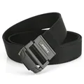 Black nylon elastic belt with double-ring buckle for outdoor and tactical use - Black