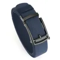 Men's navy blue elastic woven belt with sleek matte black alloy automatic buckle - 120cm / Black Buckle - Royal Blue