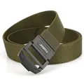 Army green nylon tactical belt with black matte double ring buckle and textured weave - Army Green