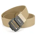 Khaki stretch nylon tactical belt with black double-ring metal buckle by TUSHI - Coyote Brown