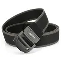 Elastic nylon tactical belt in black with grey edge and matte metal double ring buckle - Black and Dark Gray