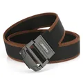 Elastic nylon tactical belt with double ring buckle and brown stripe details - Black and Coffee