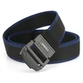 Elastic nylon tactical belt with double-ring buckle and blue striped edges - Black and Blue