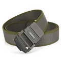 Elastic nylon tactical belt with gray-green weave and black TUSHI double-ring buckle - Dark Gray and Army Green