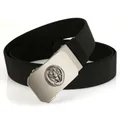 Detail of belt buckle with 3D embossed snake head and brushed silver finish - Snake / Black