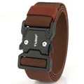 Men's tactical elastic belt with dark brown nylon webbing and black quick release buckle - 125cm / Brown