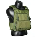 Olive drab tactical vest with MOLLE system and quick-release buckles on a male torso - One Size / Army Green