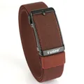 Brown elastic woven belt for men with a matte black automatic buckle on white background - 120cm / Black Buckle - Coffee