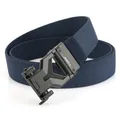 Tactical dark blue elastic woven belt with black matte metal alloy automatic buckle - Standard Length / Royal Blue