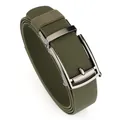 Olive green elastic woven canvas belt featuring a sleek gunmetal metal automatic buckle - 120cm / Gunmetal Buckle - Army Green