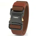 Brown nylon tactical belt with black quick-release alloy buckle and golden lever - 125cm / Brown
