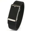 Elastic woven men's belt in black with rectangular dark gray metal automatic buckle - 120cm / Gunmetal Buckle - Black