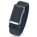 Men's navy blue elastic woven belt with dark gray matte metal buckle detail - 120cm / Gunmetal Buckle - Royal Blue