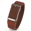Elastic woven belt in dark brown featuring a gunmetal gray automatic metal buckle - 120cm / Gunmetal Buckle - Brown