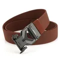 Men's dark brown elastic braided belt with matte black automatic metal buckle - Standard Length / Brown