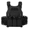 Tactical vest in black with laser-cut MOLLE system and integrated triple magazine pouches - One Size / Black