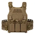 Quick release tactical vest in coyote brown with laser cut MOLLE and triple mag pouch - One Size / Brown