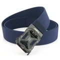 Cintura tattica elastica blu navy intrecciata con fibbia automatica in metallo nero opaco - Blu Reale