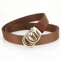 Ceinture femme en nylon tressé marron 2,5cm avec boucle anneaux dorés et strass - Marron