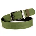 Men's army green canvas belt with matte metal pin buckle and TUSHI engraving - 120cm / Army Green