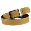 Men's khaki woven canvas tactical belt with grey metal automatic buckle and needle detail - 120cm / Dark Brown