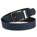 Men's navy blue woven belt with brushed silver automatic metal buckle and TUSHI logo - 120cm / Dark Blue