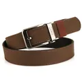 Brown woven men's belt with silver-grey metal buckle and red elastic loop detail - 120cm / Dark Coffee