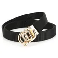Women's 2.5cm black nylon belt with a golden rhinestone animal buckle in a woven style - Black