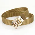 Women's khaki nylon belt with golden double-ring animal buckle and rhinestones - Coyote Brown