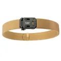 Close-up of tactical nylon belt with quick-release metal buckle and textured webbing - 120cm / Coyote Brown