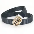 Dark grey nylon woven belt for women with golden fox head buckle and sparkling rhinestones - Sapphire Blue