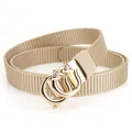 Ceinture tressée en nylon kaki pour femme avec boucle dorée à double arc et strass - Kaki