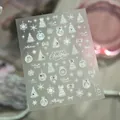 White Christmas nail stickers TL-423 with snowflakes and trees on pink pearly background - White Iridescent Winter Snowflake Style (TL-423)