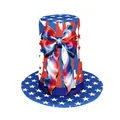 Patriotic high top hat with stars and stripes pattern and large star bow for Independence Day - S (53-55cm) / Stars and Stripes Pattern (B495-1045)