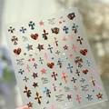 Adesivi per unghie retrò TL-432 con cuori leopardati, croci e motivi stile denim - TL-432-Piatto