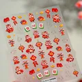 Adesivi per unghie 5D Capodanno con motivi festivi di leone rosso e pezzi mahjong - Stile Salto del Cavallo (TS-4212)