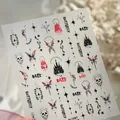 Gothic Nageltattoos M1287 mit holografischen Schmetterling und Totenkopf Motiven in Schwarz Rot - M-1287 Flache Oberfläche + Zerbrochenes Glas