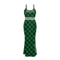 Saint Patrick's green and black plaid dress with white snowflake waist and side slit - S / Green Black Plaid Snowflake Style (XG068-1013)