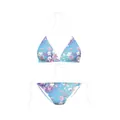 Détails à plat d'un bikini à fleurs de cerisier bleu avec lacets blancs ajustables - M Taille Unique / Haut Et Bas / Style Floral Bleu Violet (Y03026)