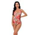 Slim fit women's one-piece swimsuit featuring leopard and red lily floral tropical print - S / Leopard Red Floral (XG202-1005)