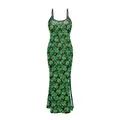 Green shamrock print maxi dress with plaid patterns for St. Patrick's Day celebration - S / Green Black Plaid Shamrock Pattern (XG068-1014)