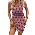 Sleeveless V-neck American flag print dress with star and stripe pattern for summer - S / Full Flag Print (CG019-1012)