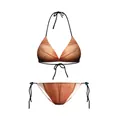 Détail du bikini à imprimé animalier avec liens latéraux noirs et col licou réglable - M Taille Unique / Haut Et Bas / Style de Motif Radial Orange Brun (Y03008)