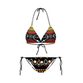 Détails à plat d'un bikini noir bohème avec des motifs mandalas colorés à pois - M Taille Unique / Haut Et Bas / Style de Point Mandala Coloré (Y03039)