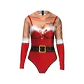 Christmas bodysuit with 3D red lingerie print and Merry Christmas text on long sleeves - S/M / Top And Bottom / Red Merry Christmas (SB120-1002)