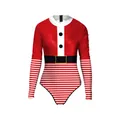 Christmas Santa style long sleeve bodysuit with red suit print and striped leggings - S/M / Top And Bottom / Red White Stripe Santa (SB120-1004)