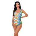 Rainbow mermaid fish scale print one-piece swimsuit with U-neck and slim fit design - S / Magic Color Fish Scale Style (XG202-1001)