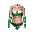 Christmas themed long sleeve bodysuit with 3D green bikini and snowflake digital print - Green Bikini Print Style (SB120-1006)