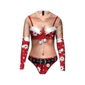 Christmas 3D printed long sleeve bodysuit featuring red snowflake bikini and fur cuffs - Red Snowflake Bikini (SB120-1007)